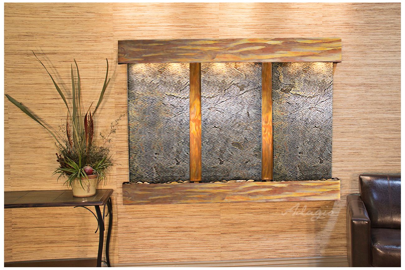 Olympus Falls 54"H Rustic Green Stone Indoor Wall Fountain