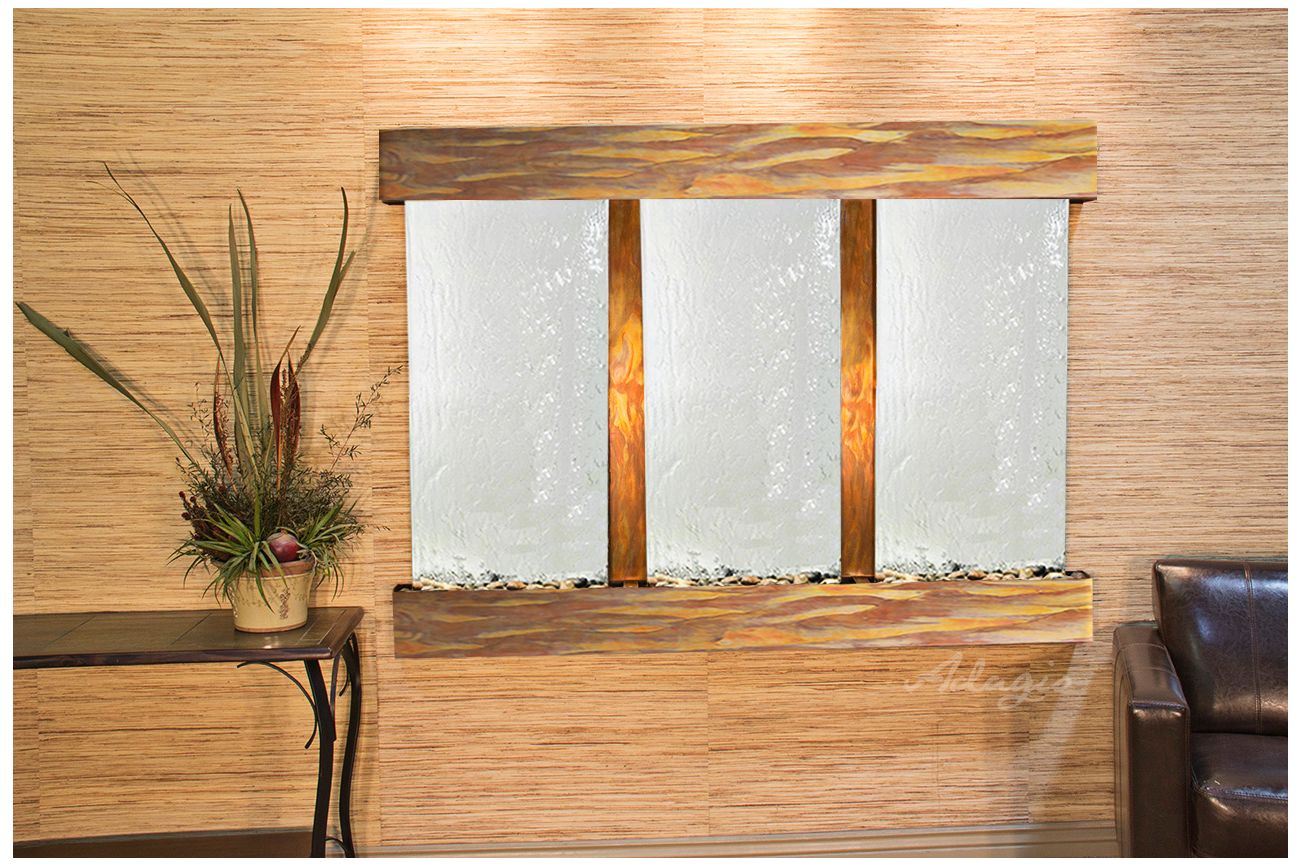 Olympus Falls 54"H Rustic Silver Mirror Indoor Wall Fountain