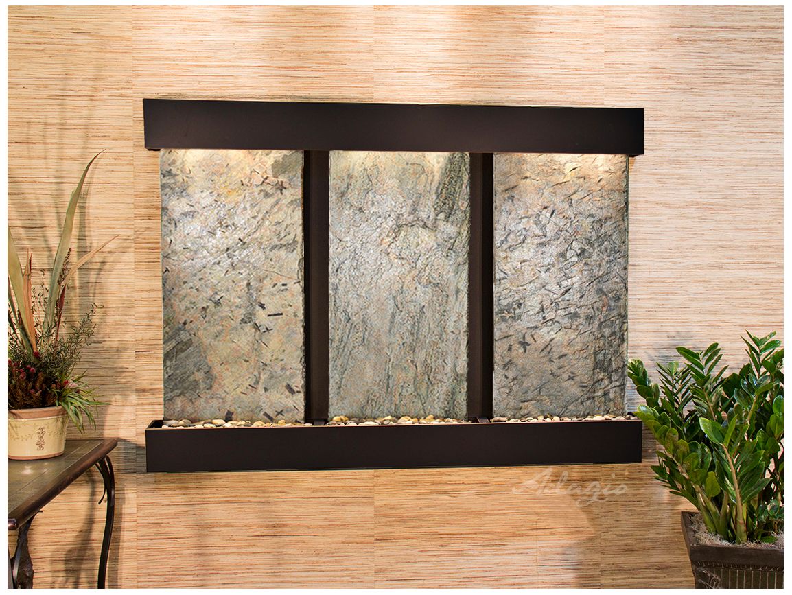Olympus Falls 54"H Green Slate Indoor Copper Wall Fountain