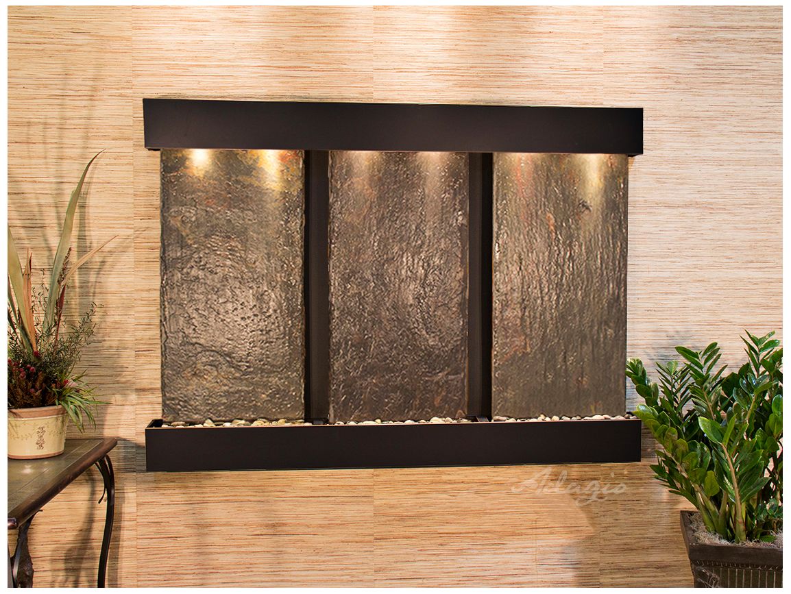 Olympus Falls 54"H Natural Slate Indoor Copper Wall Fountain