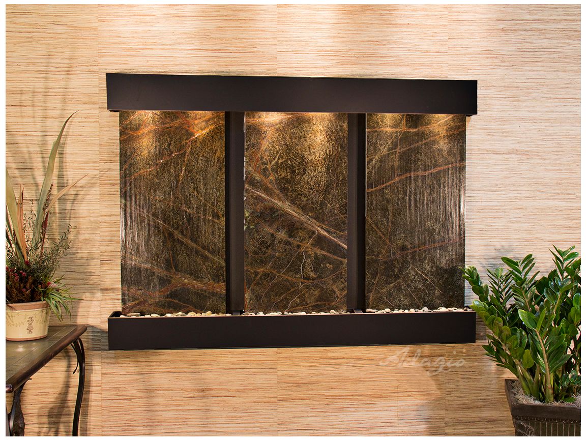 Olympus Falls 54"H Green Marble Indoor Copper Wall Fountain