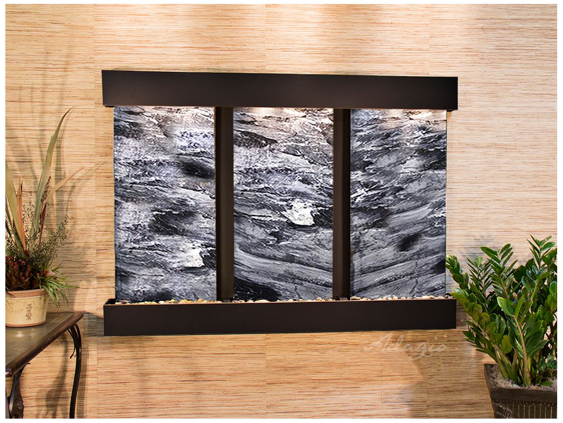 Olympus Falls 54"H Black Marble Indoor Copper Wall Fountain