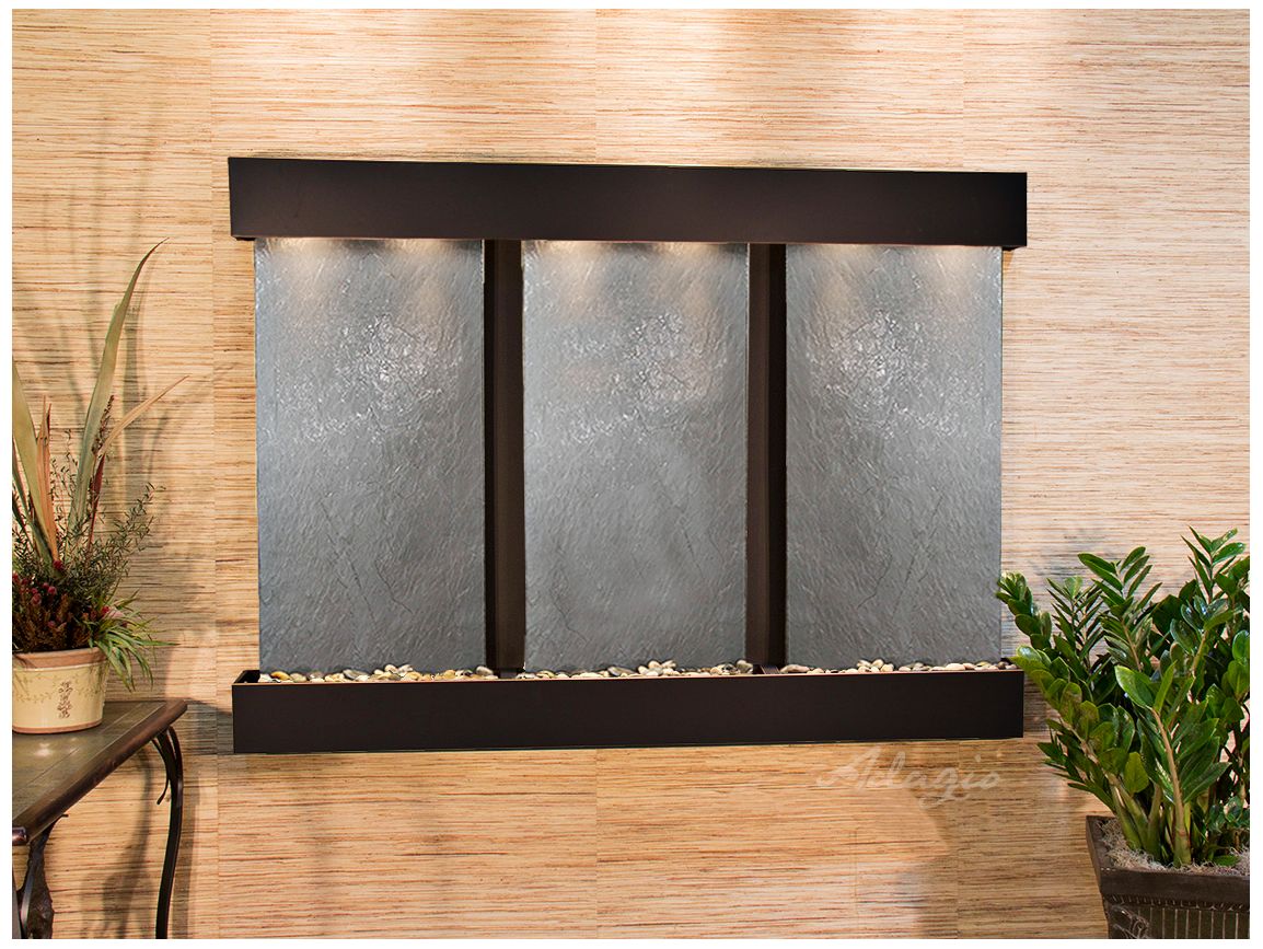 Olympus Falls 54"H Black Stone Indoor Copper Wall Fountain