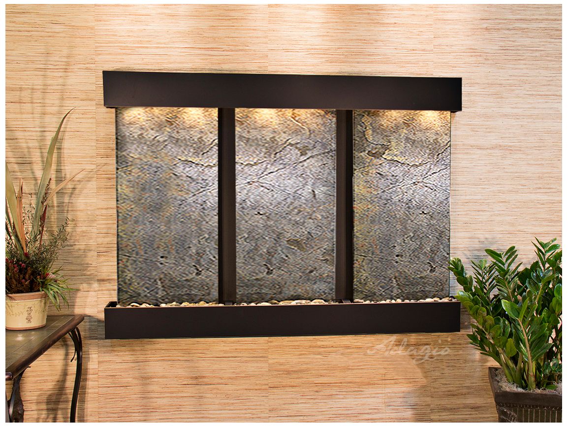 Olympus Falls 54"H Green Stone Indoor Copper Wall Fountain