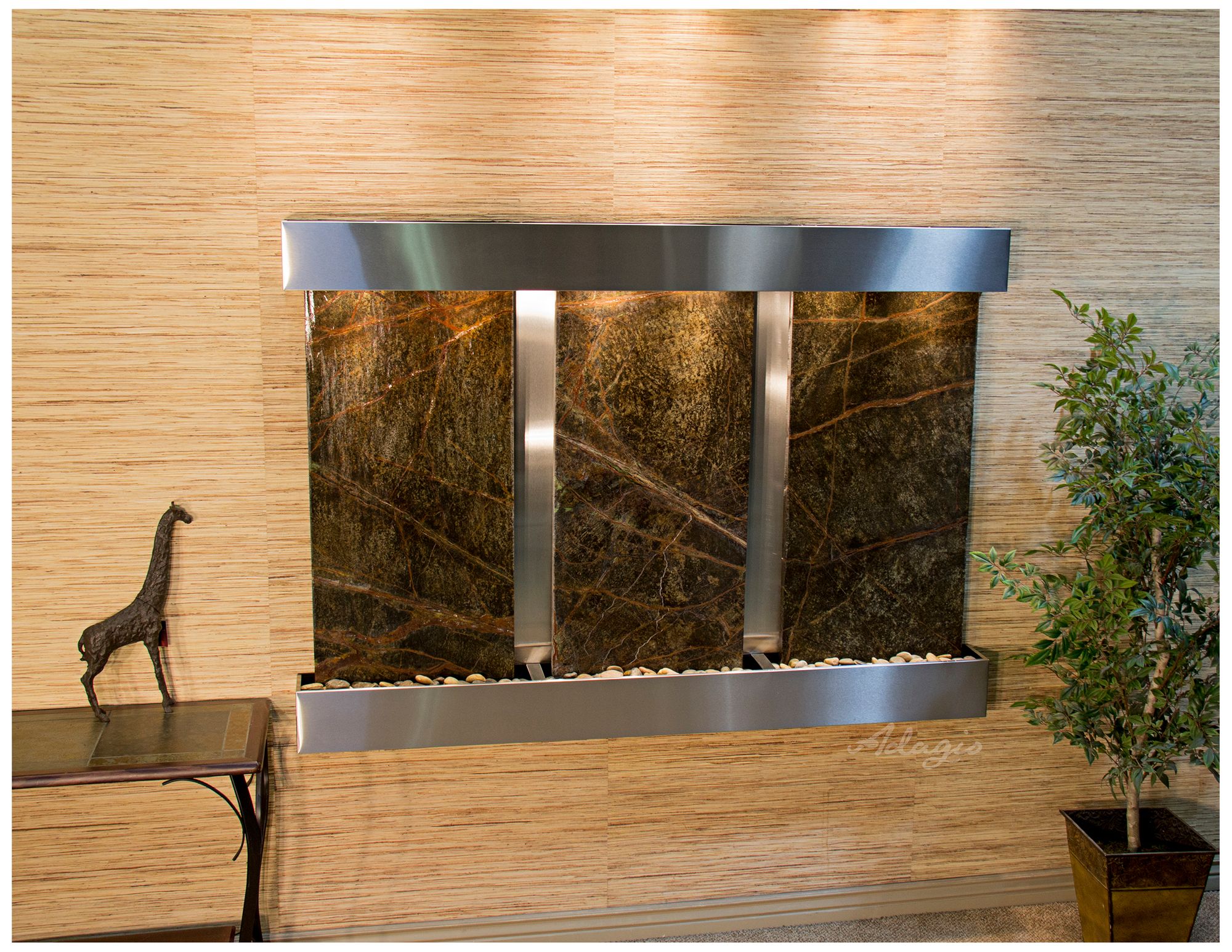 Olympus Falls 54"H Green Marble Indoor Steel Wall Fountain