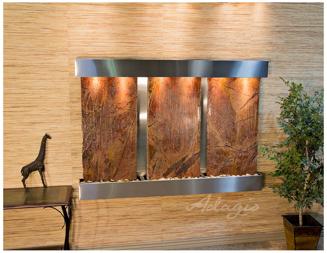 Olympus Falls 54"H Brown Marble Indoor Steel Wall Fountain