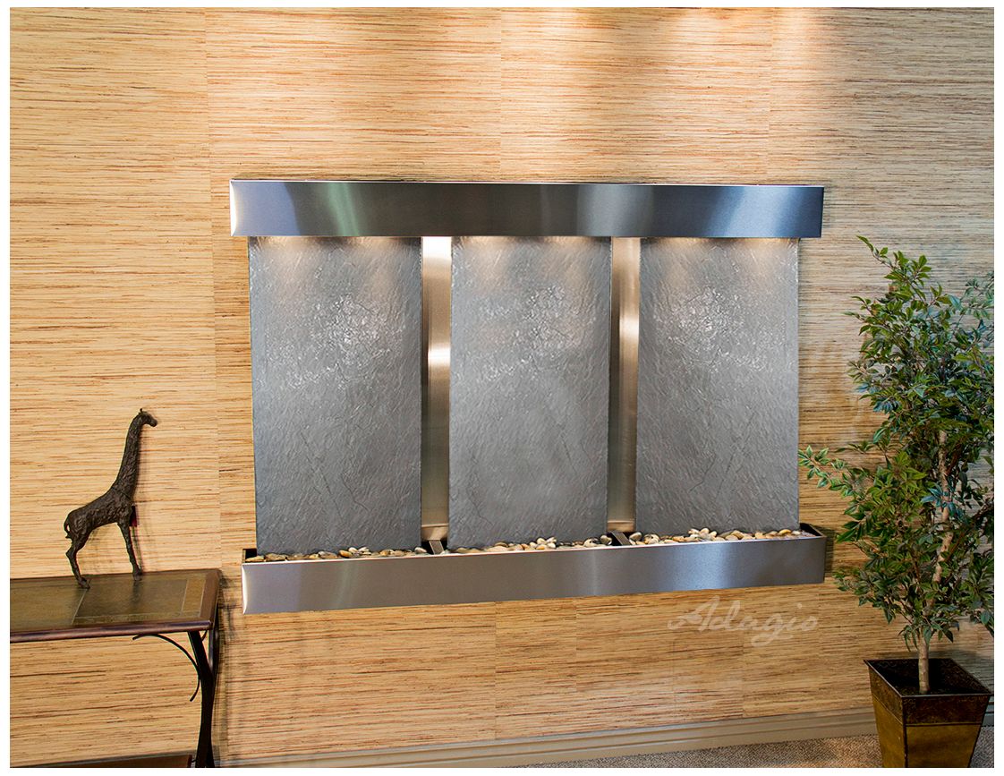 Olympus Falls 54"H Black Stone Indoor Steel Wall Fountain