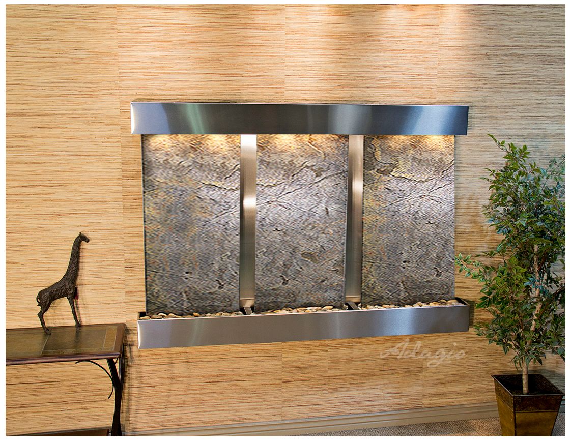 Olympus Falls 54"H Green Stone Indoor Steel Wall Fountain