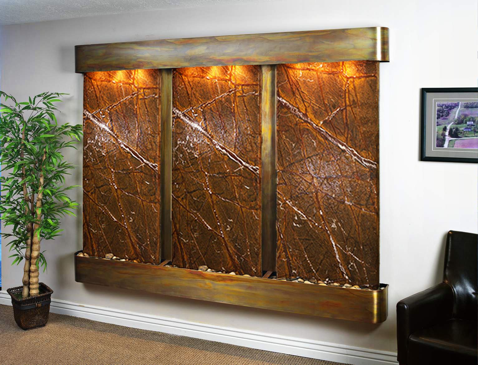 Deep Creek Falls 91"W Rustic Brown Marble Fountain-Rnd Edges