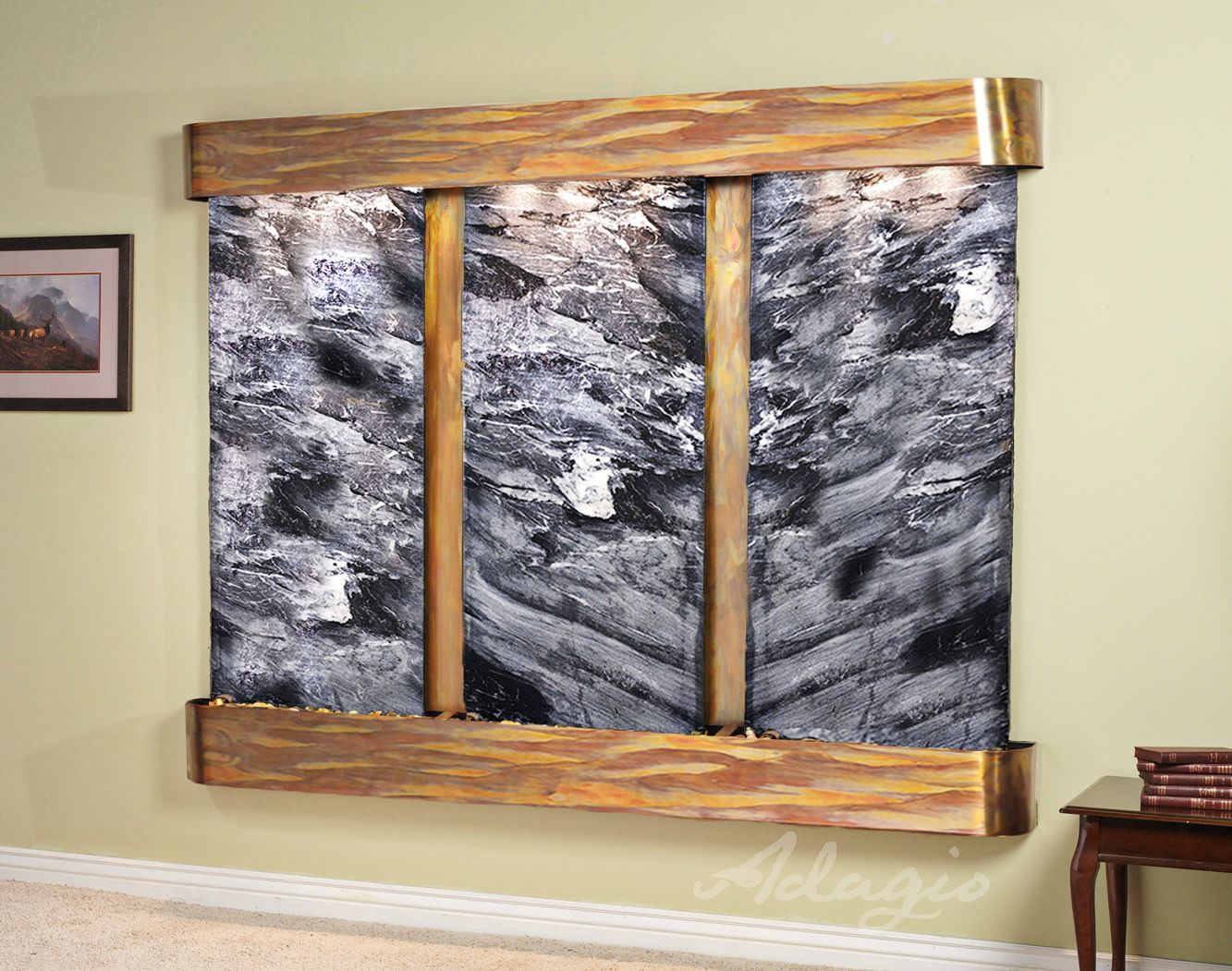 Deep Creek Falls 69"H Rustic Black Marble Fountain-Rnd Edges