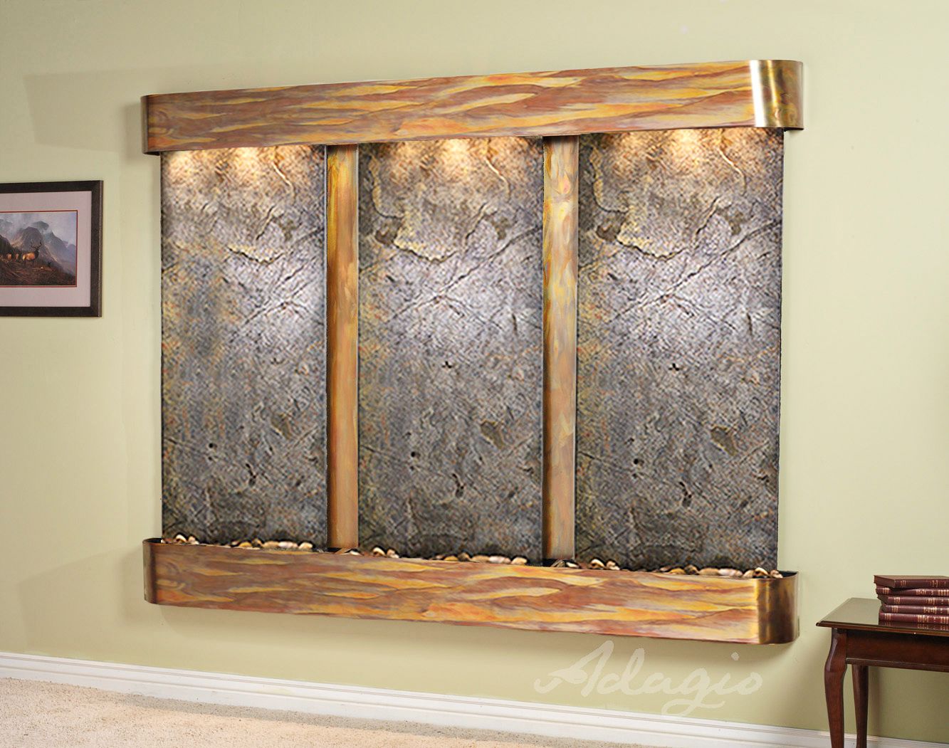 Deep Creek Falls 69"H Rustic Green Stone Fountain-Rnd Edges