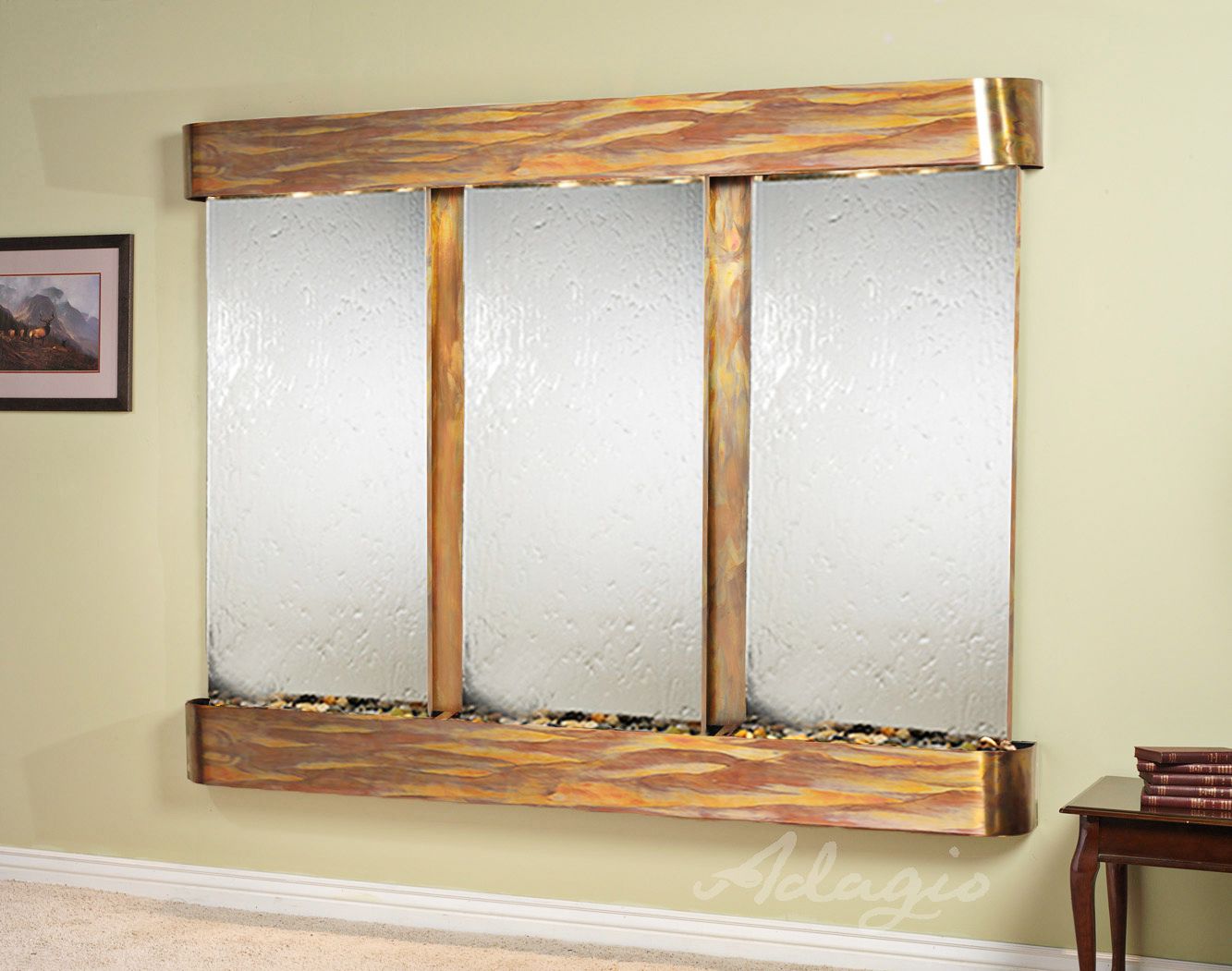 Deep Creek Falls 69"H Rustic Sil Mirror Fountain-Rnd Edges