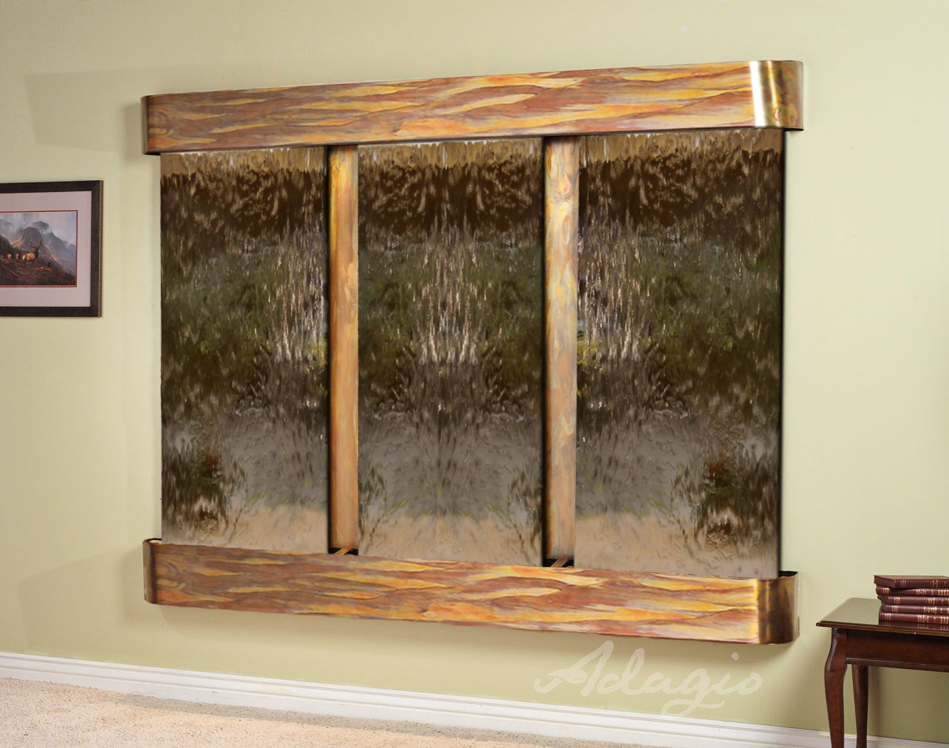 Deep Creek Falls 69"H Rustic Brz Mirror Fountain-Rnd Edges