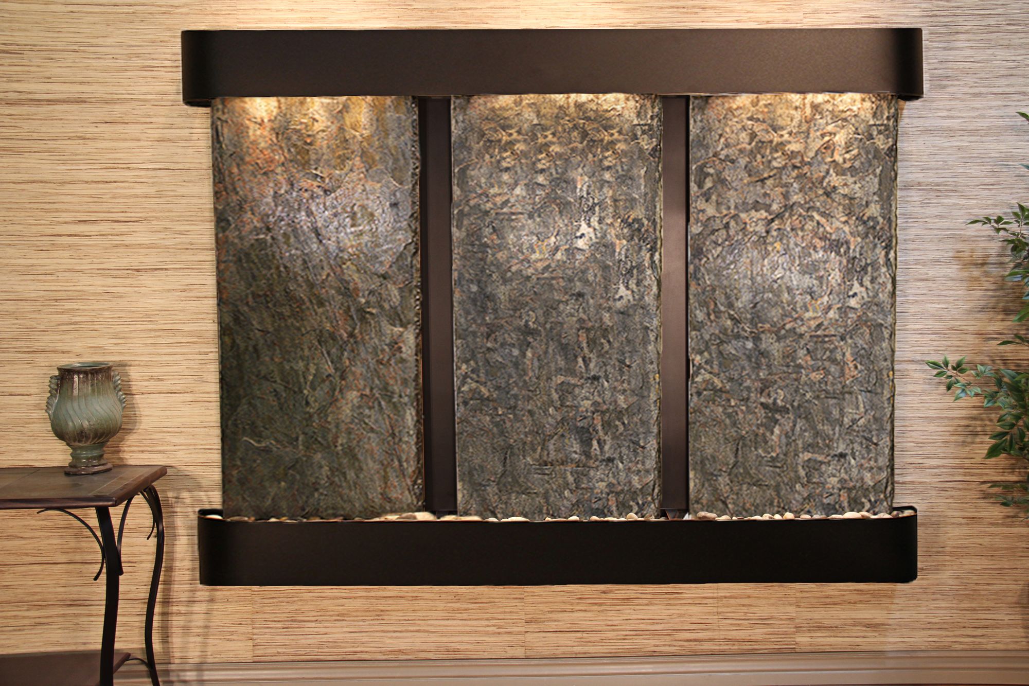 Deep Creek Falls 69"H Blackened Grn Slate Fountain-Rnd Edges