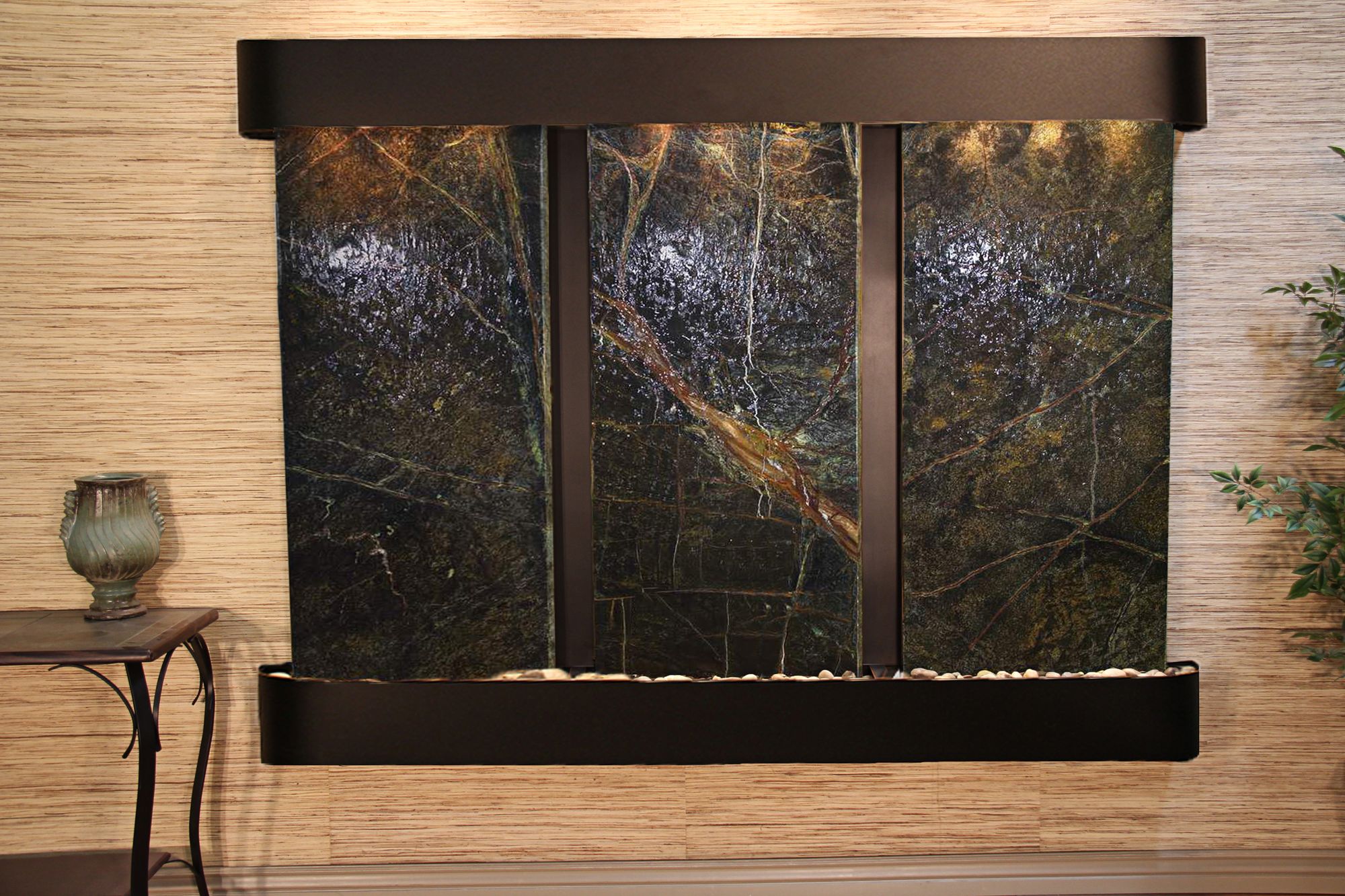 Deep Creek Falls 69"H Blkened Grn Marble Fountain-Rnd Edges