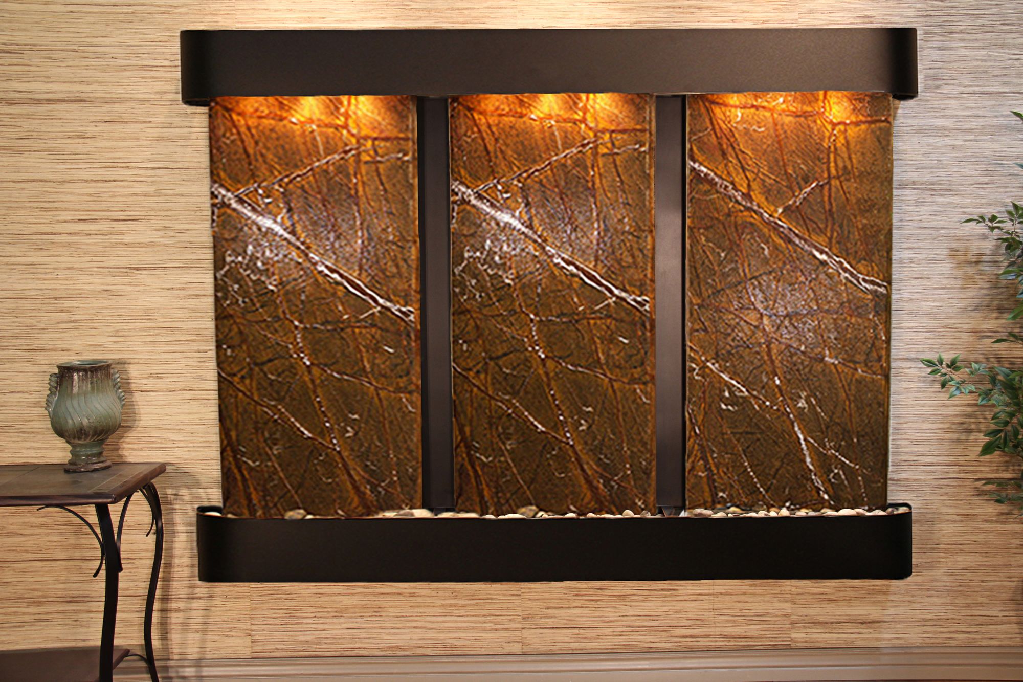 Deep Creek Falls 69"H Blkened Brn Marble Fountain-Rnd Edges