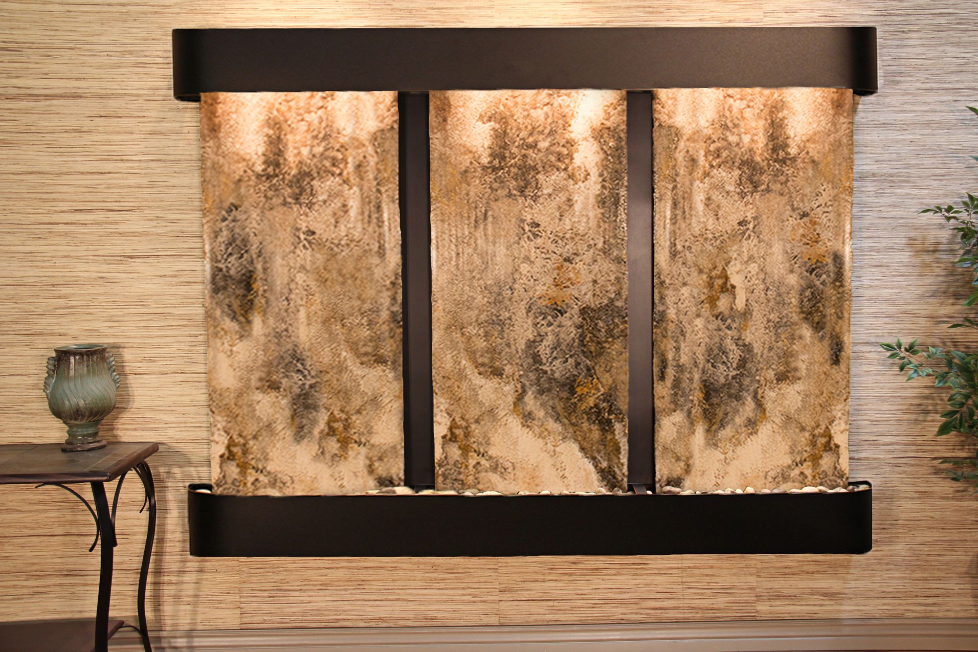 Deep Creek Falls 69"H Blkened Travertine Fountain-Rnd Edges