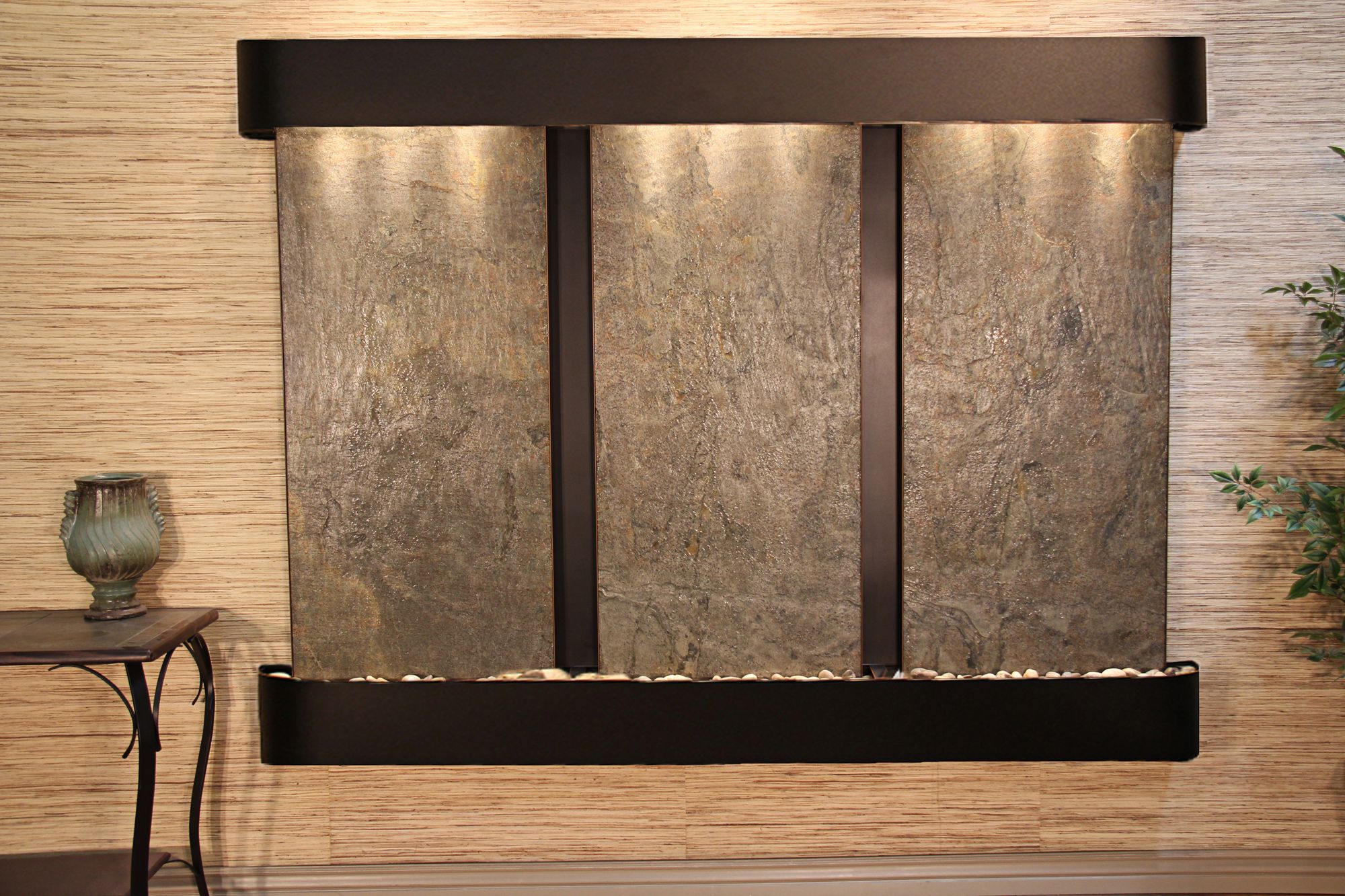 Deep Creek Falls 69"H Blackened Grn Stone Fountain-Rnd Edges