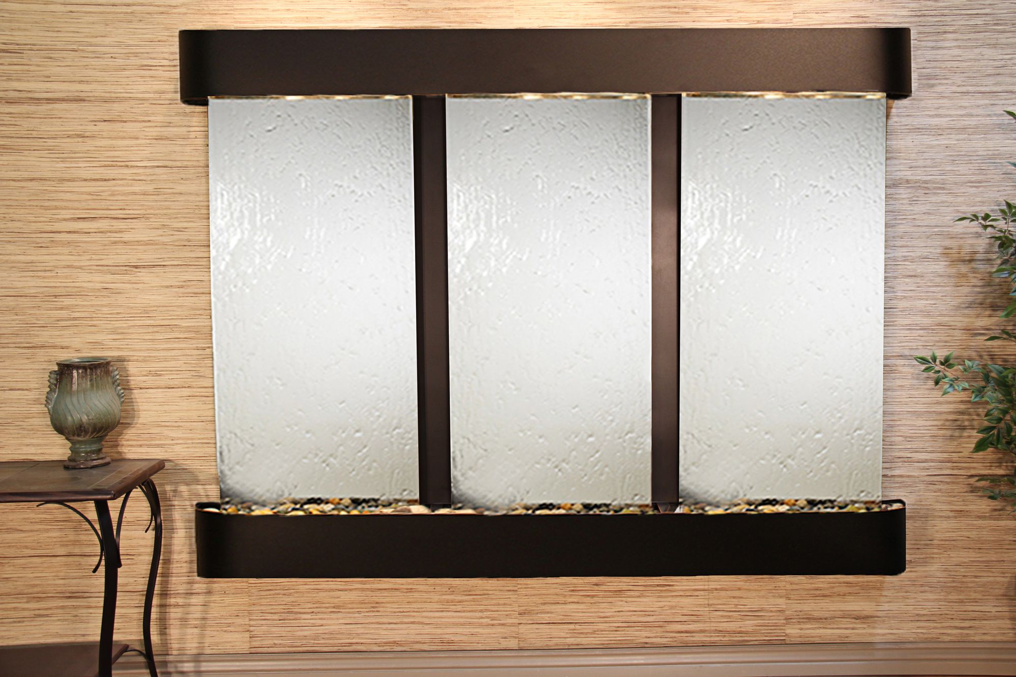 Deep Creek Falls 69"H Blkened Sil Mirror Fountain-Rnd Edges