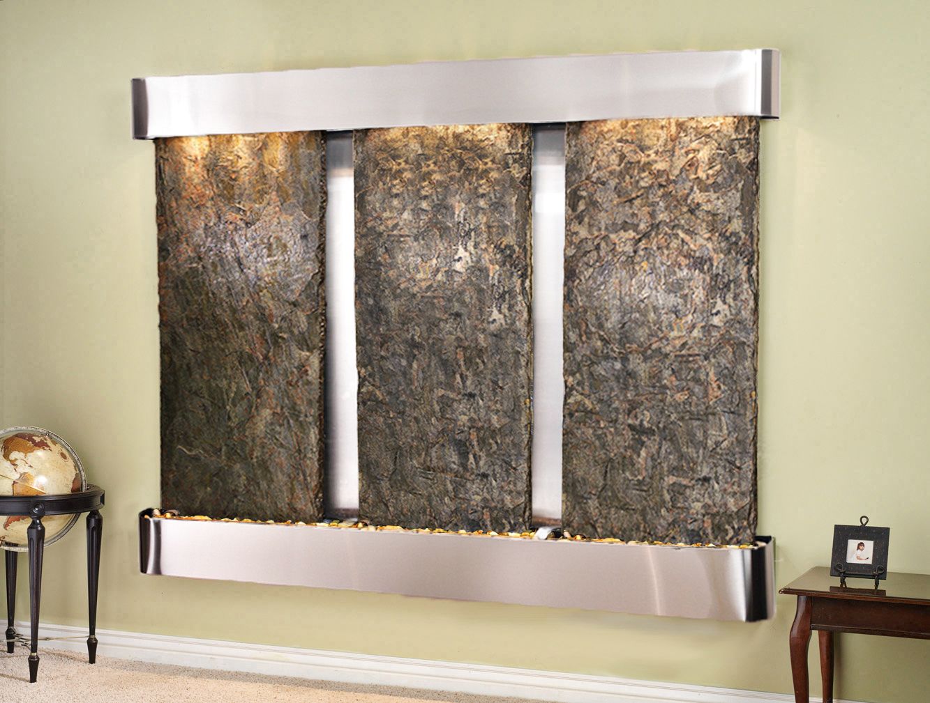 Deep Creek Falls 69"H Steel Green Slate Fountain-Round Edges