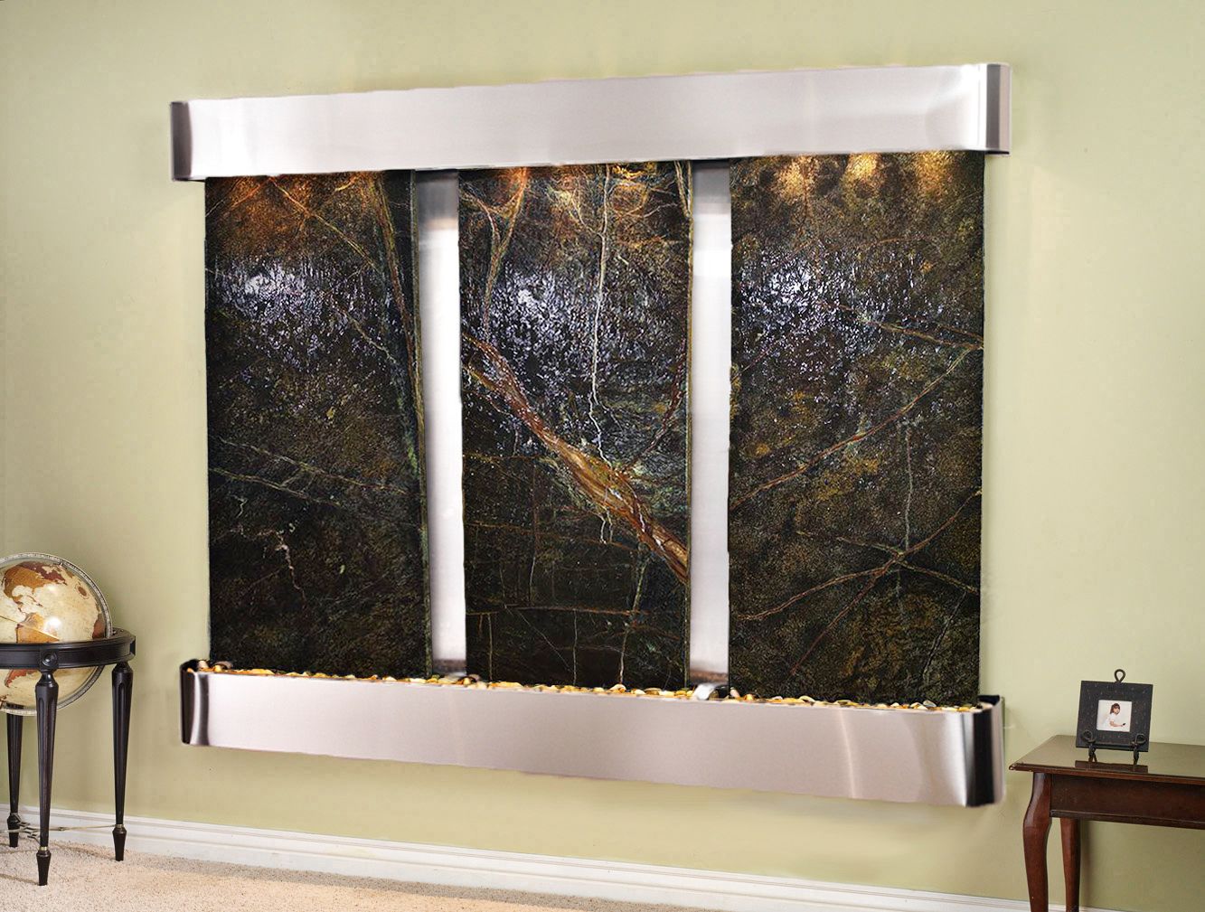 Deep Creek Falls 69"H Steel Green Marble Fountain-Rnd Edges