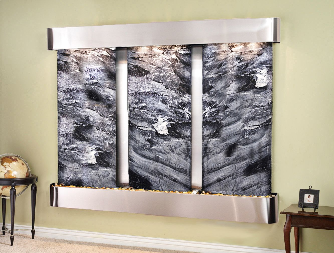 Deep Creek Falls 69"H Steel Black Marble Fountain-Rnd Edges