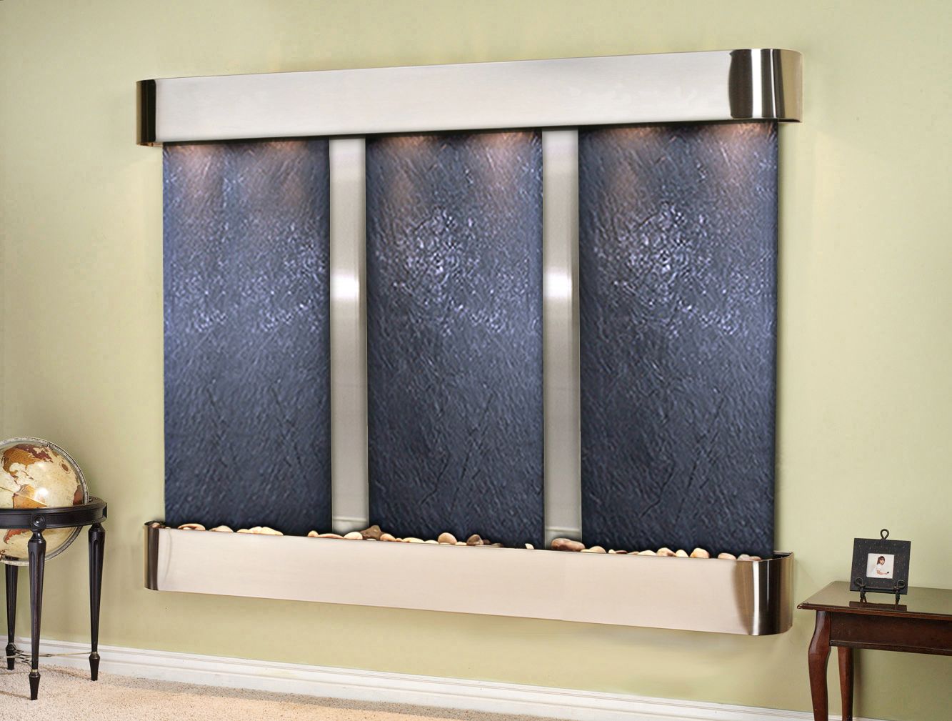 Deep Creek Falls 91"W Steel Black Stone Fountain-Round Edges