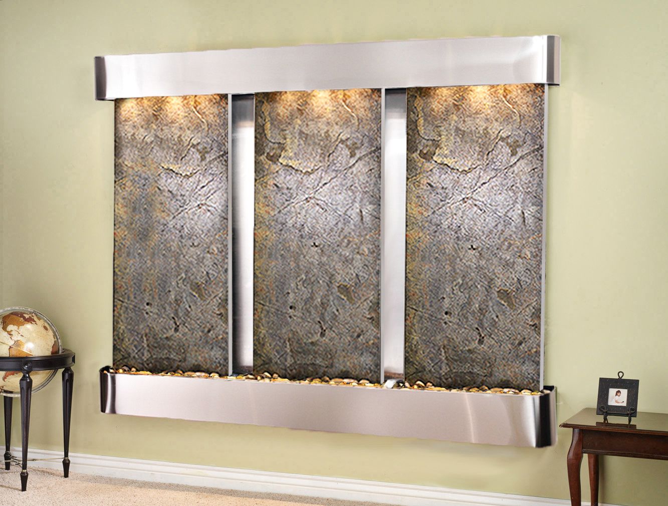 Deep Creek Falls 69"H Steel Green Stone Fountain-Round Edges