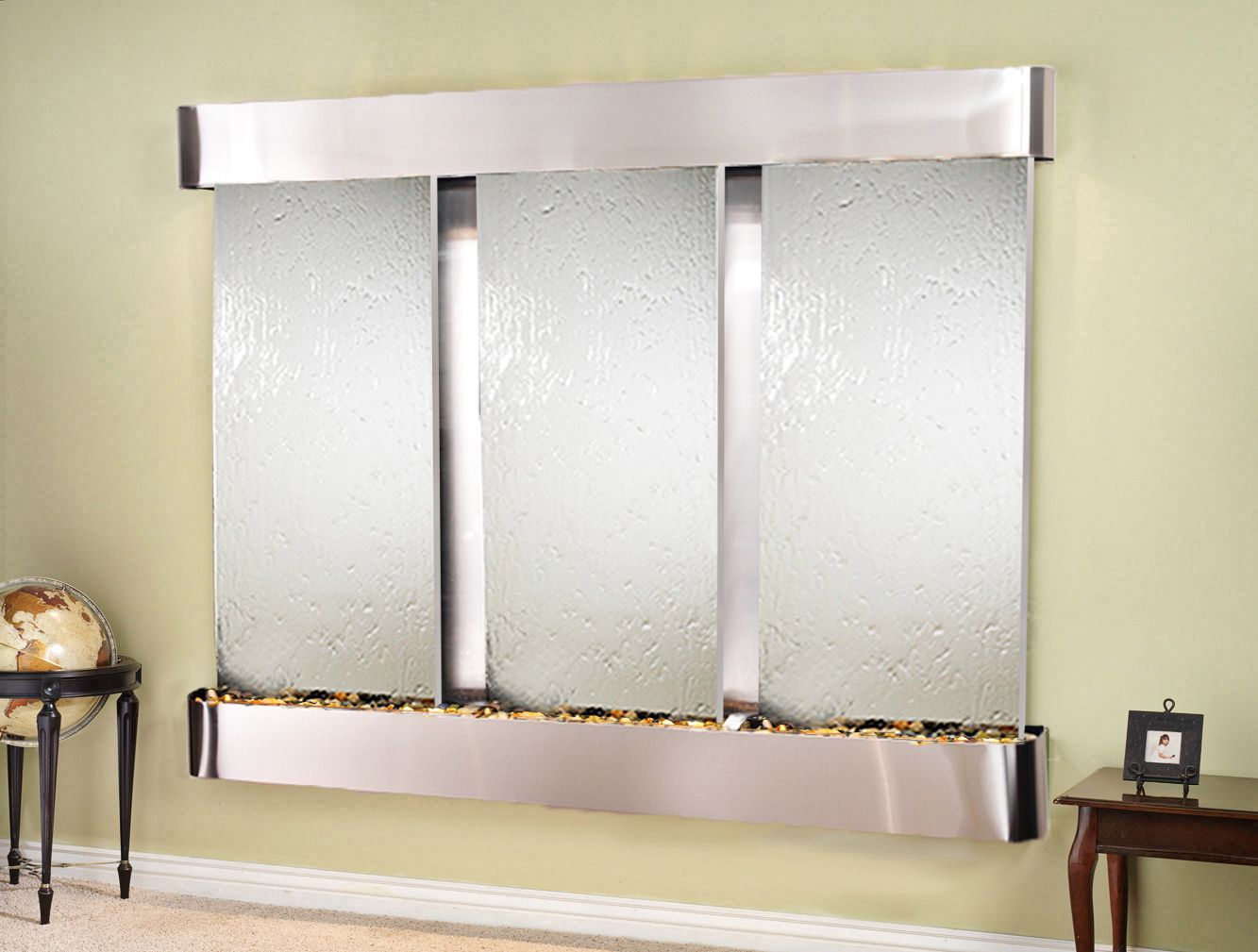 Deep Creek Falls 69"H Steel Silver Mirror Fountain-Rnd Edges