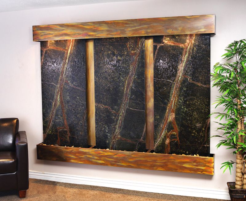 Deep Creek Falls 69"H Rustic Green Marble Fountain-Sq Edges