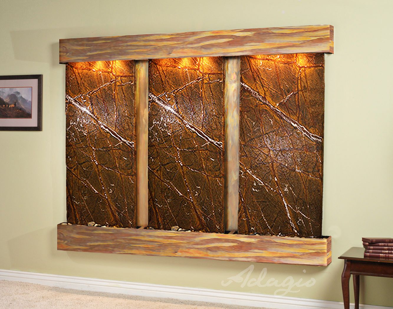 Deep Creek Falls 69"H Rustic Brown Marble Fountain-Sq Edges