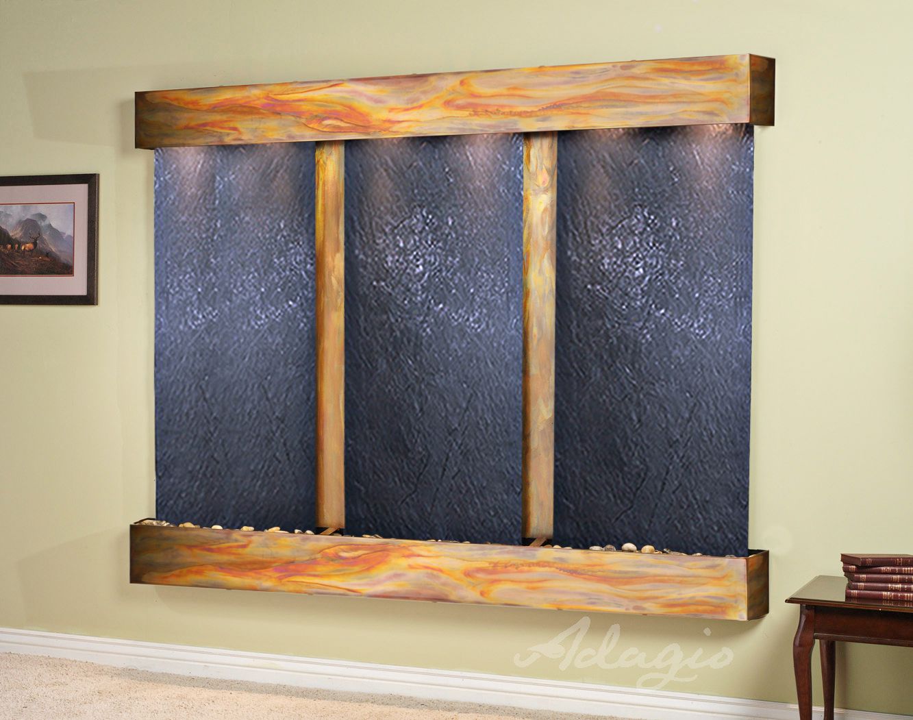 Deep Creek Falls 69"H Rustic Black Stone Fountain-Sq Edges