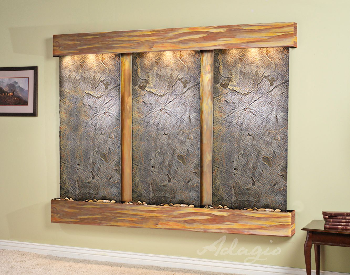 Deep Creek Falls 69"H Rustic Green Stone Fountain-Sq Edges