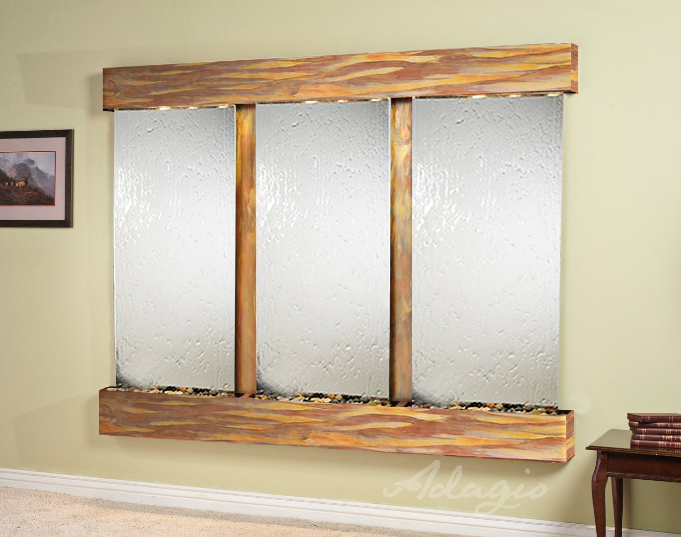 Deep Creek Falls 69"H Rustic Silver Mirror Fountain-Sq Edges