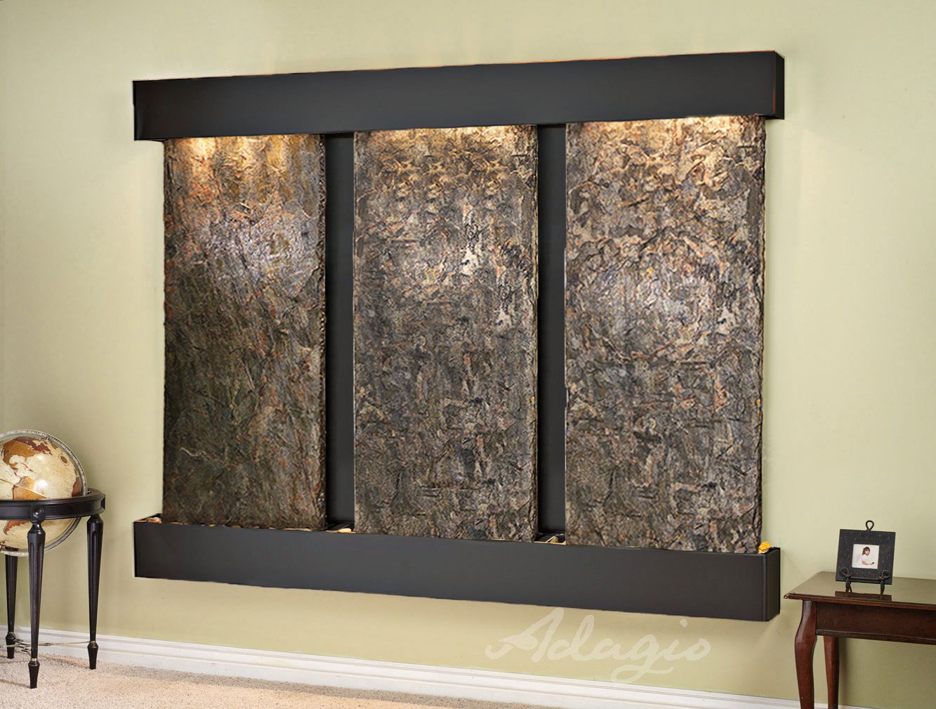 Deep Creek Falls 69"H Blackened Grn Slate Fountain-Sq Edges