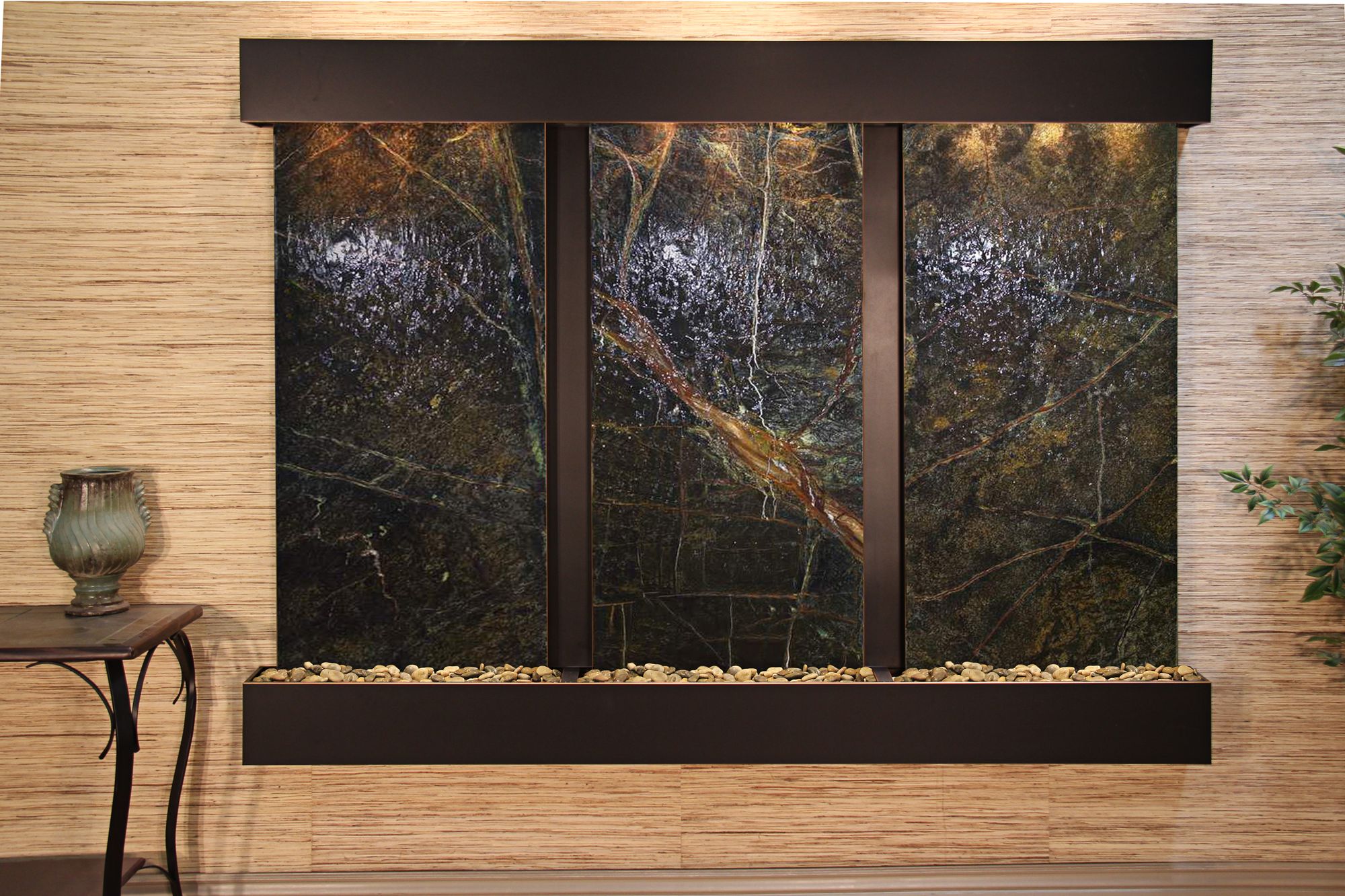 Deep Creek Falls 69"H Blackened Grn Marble Fountain-Sq Edges