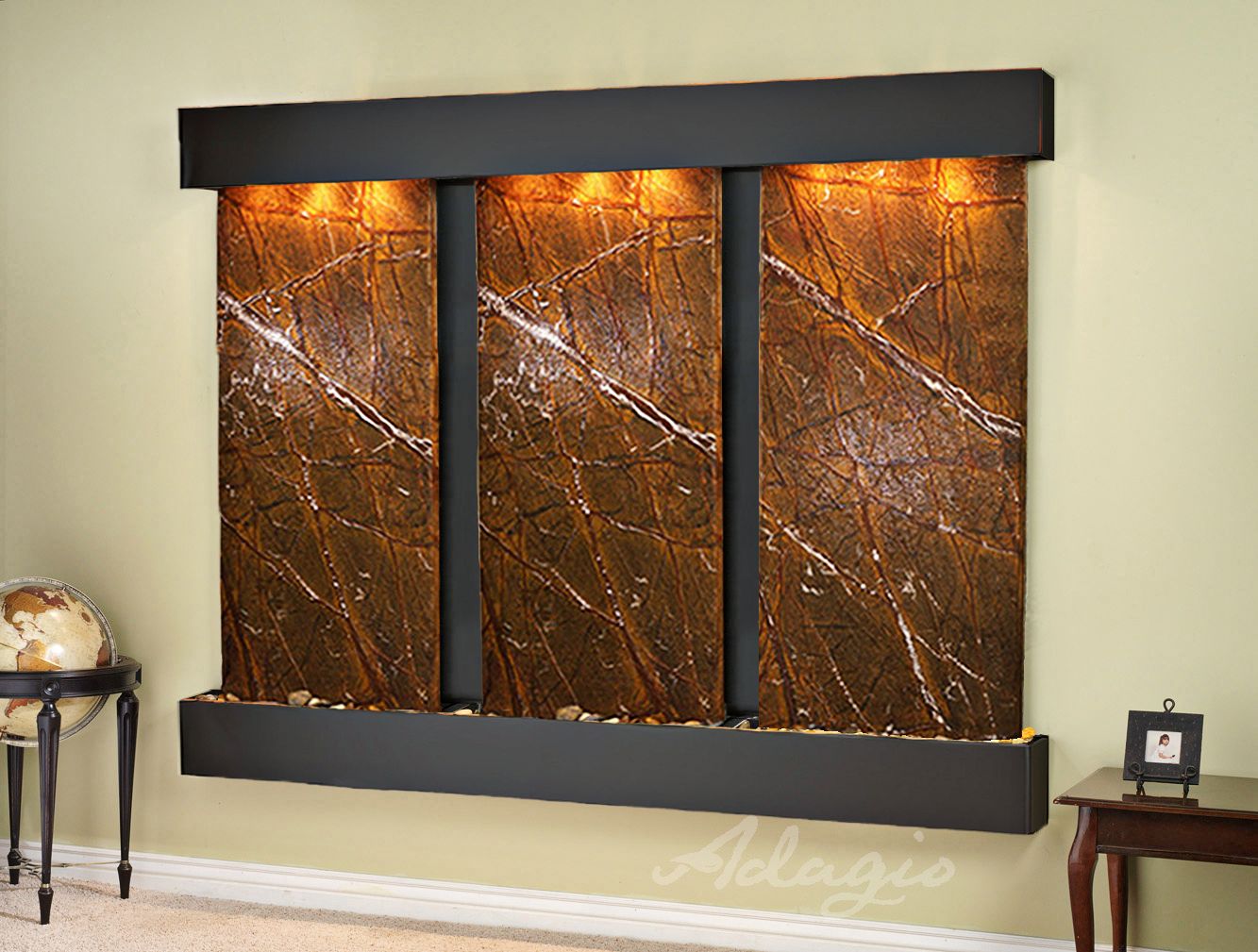 Deep Creek Falls 91" Wide Marble-Black Copper Wall Fountain