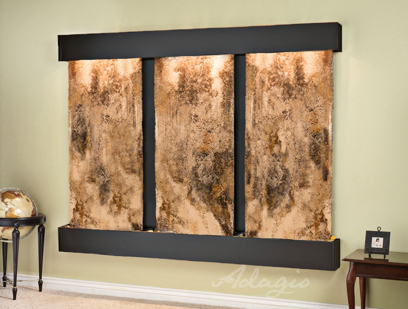 Deep Creek Falls 69"H Blackened Travertine Fountain-Sq Edges