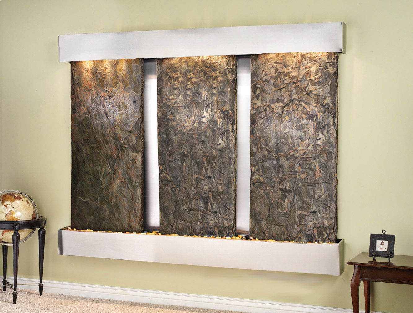 Deep Creek Falls 69"H Steel Green Slate Fountain-Sq Edges