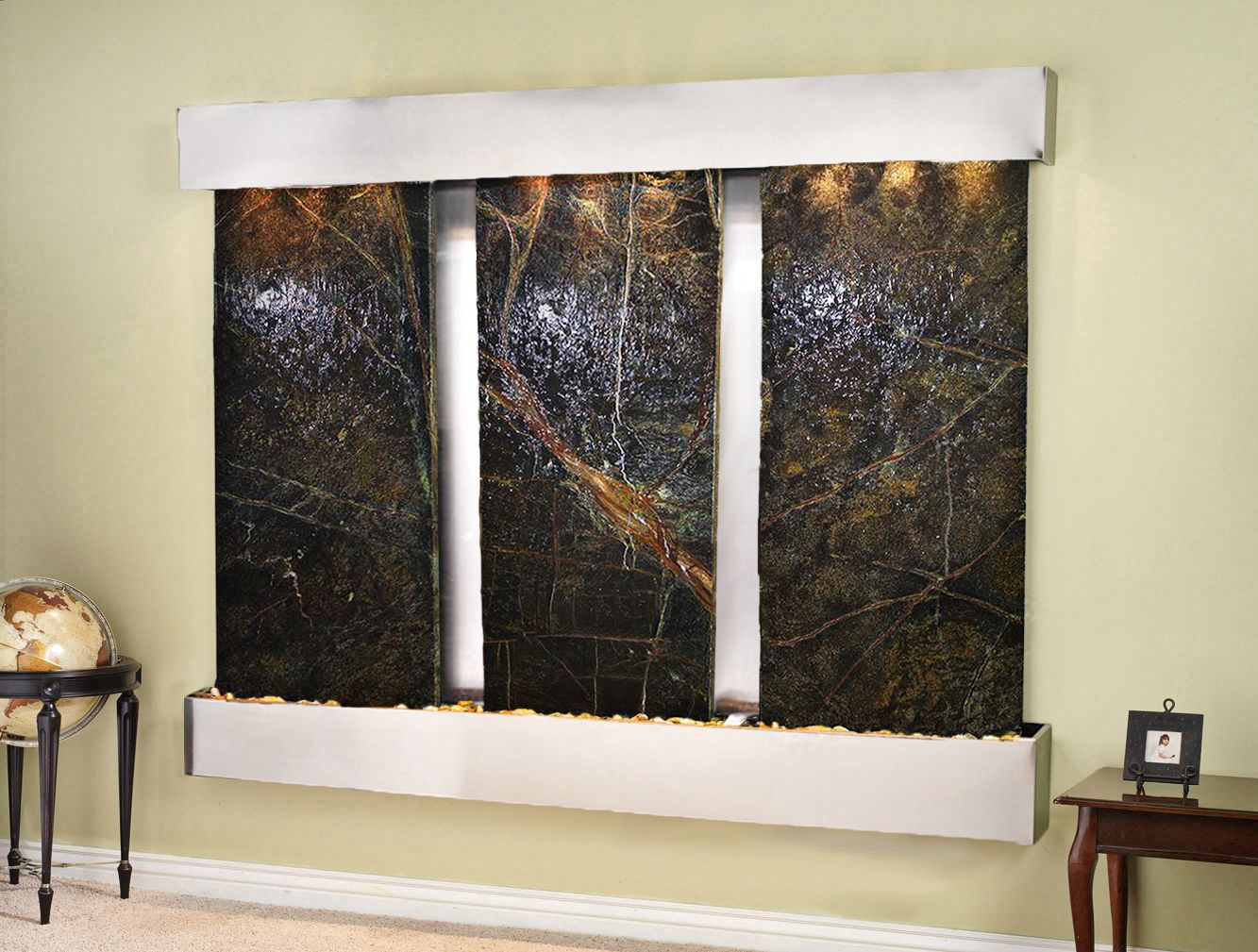 Deep Creek Falls 69"H Steel Green Marble Fountain-Sq Edges