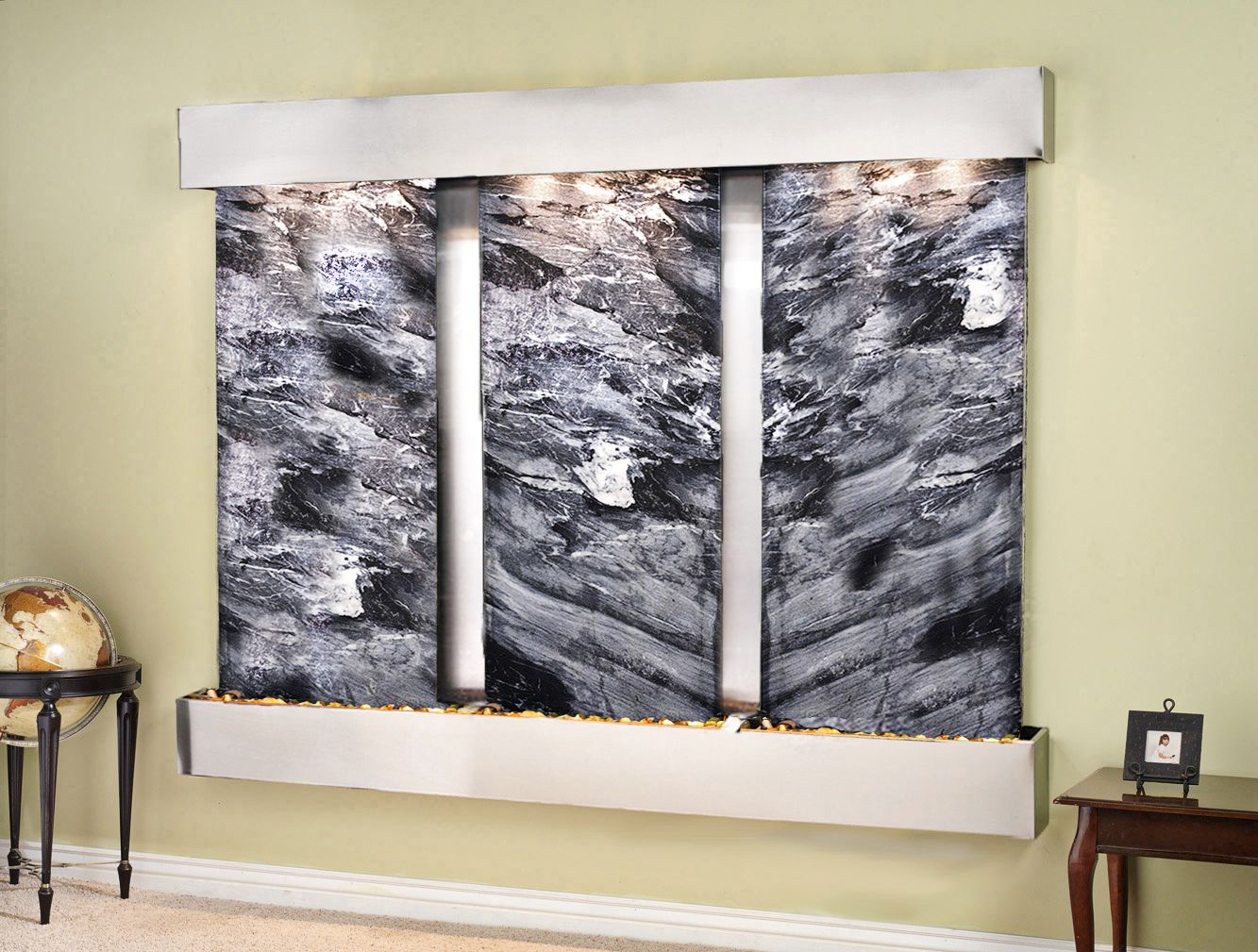 Deep Creek Falls 91" Wide Black Marble Modern Wall Fountain