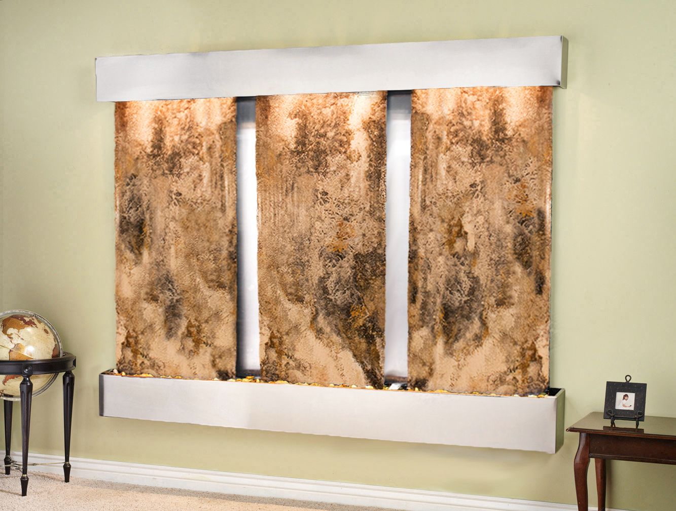 Deep Creek Falls 69"H Steel Travertine Fountain-Square Edges