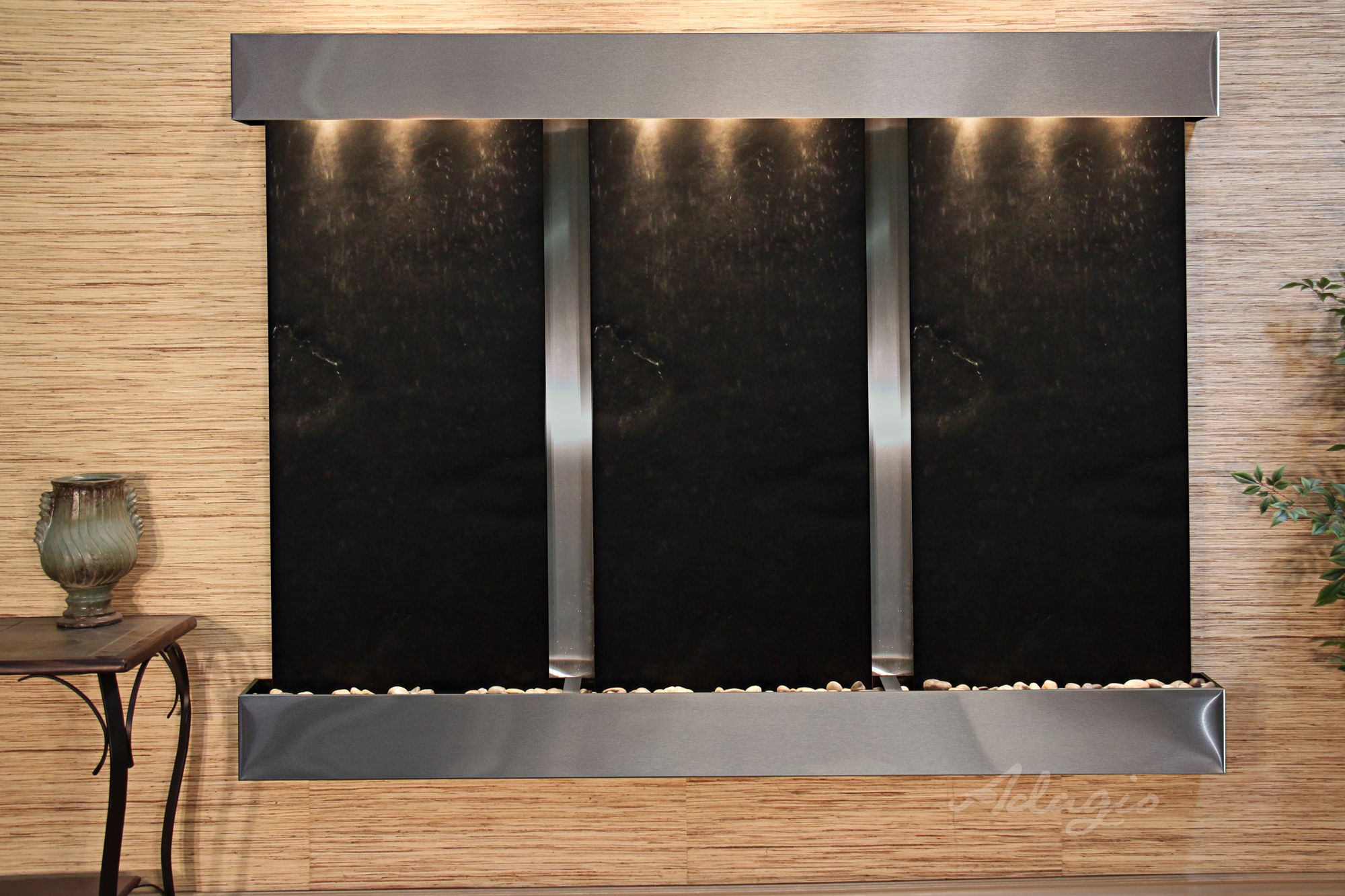 Deep Creek Falls 69"H Steel Black Stone Fountain-Sq Edges