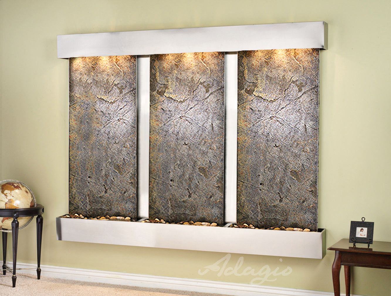 Deep Creek Falls 69"H Steel Green Stone Fountain-Sq Edges