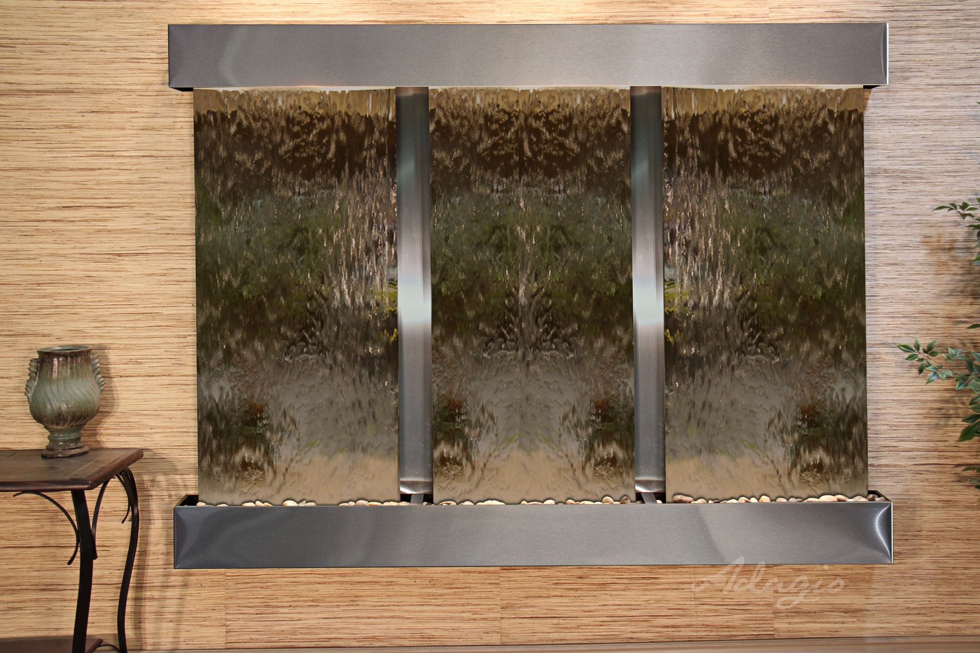 Deep Creek Falls 69"H Steel Bronze Mirror Fountain-Sq Edges