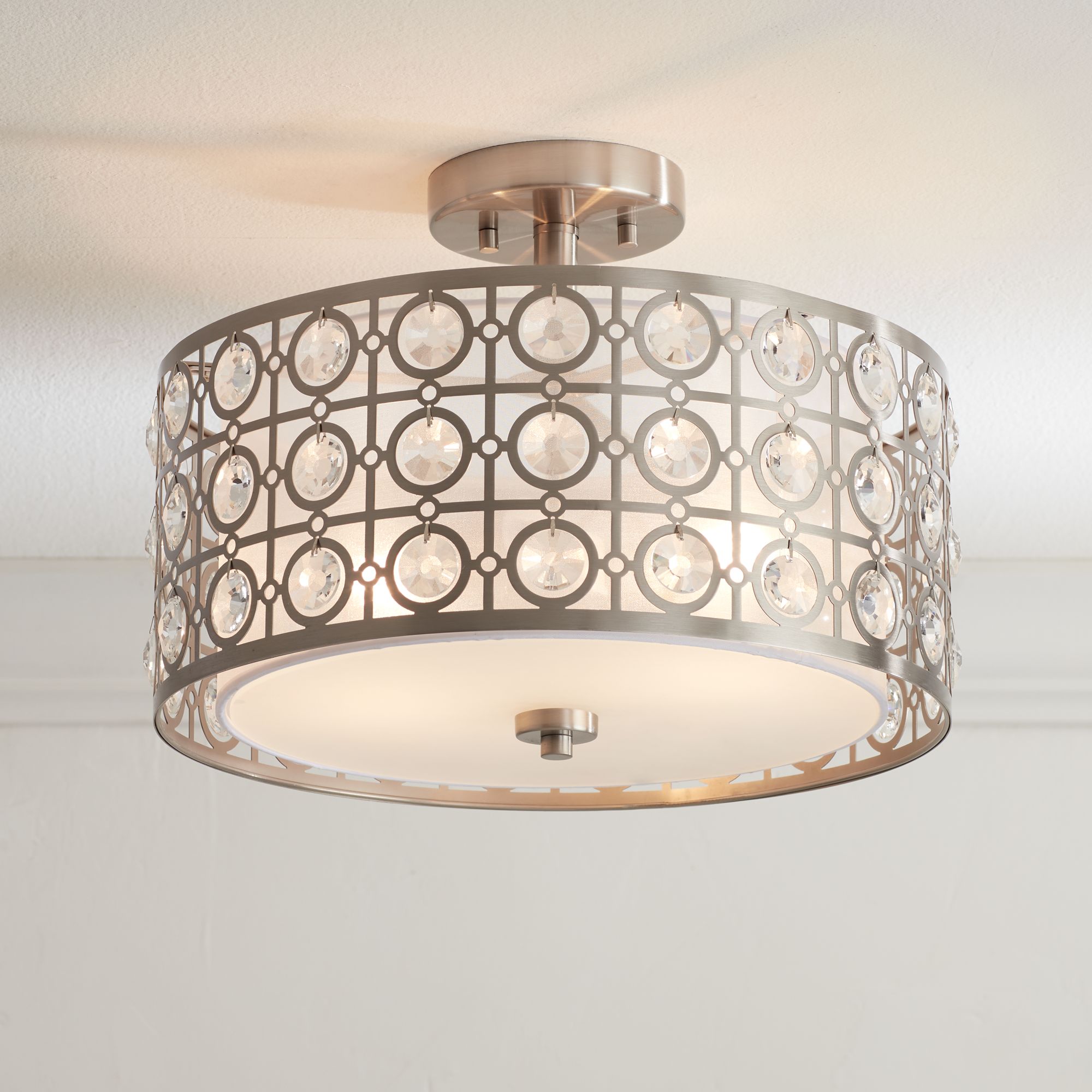 Modern Ceiling Light Semi Flush Mount Fixture Brushed Nickel Drum