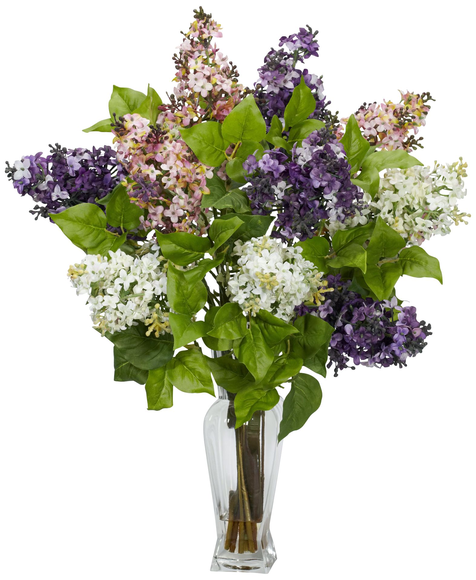 Multicolor Lilac 24 High Faux Flowers In Glass Vase 16h99
