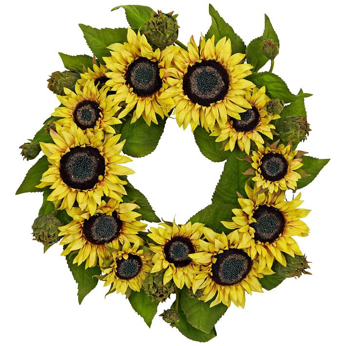 Yellow Sunflower 20 Round Faux Flower Wreath Wall Decor 16j21