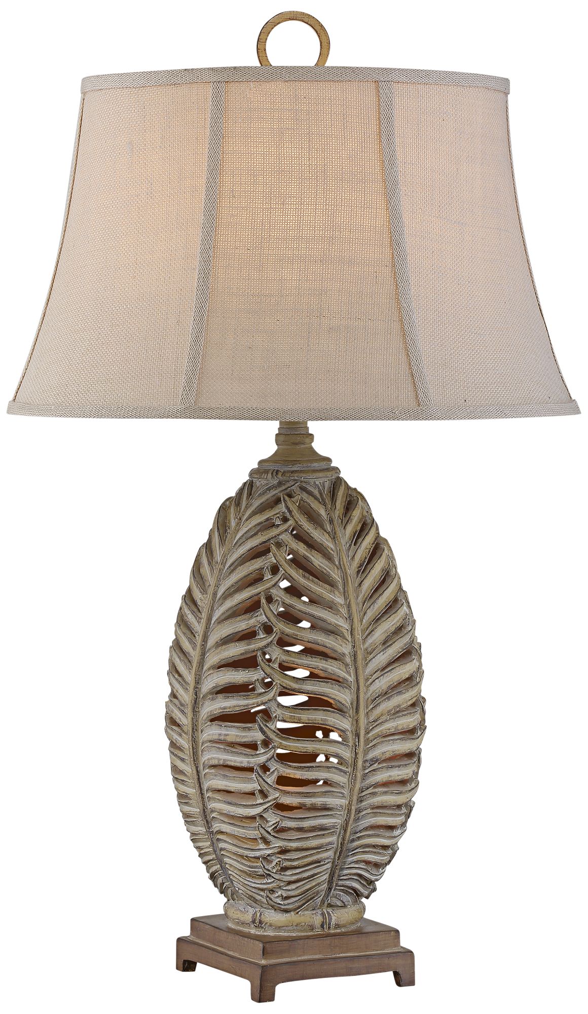 Ferns Antique Bronze-Gray Sculpted Table Lamp with Nightlight