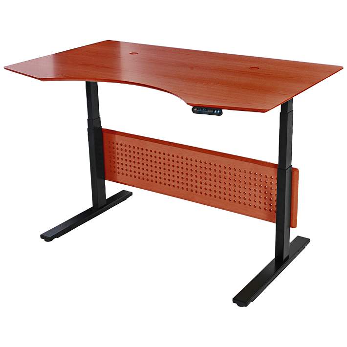 Prestige 51 Wide Cherry Wood Adjustable Sit Stand Desk 16k25